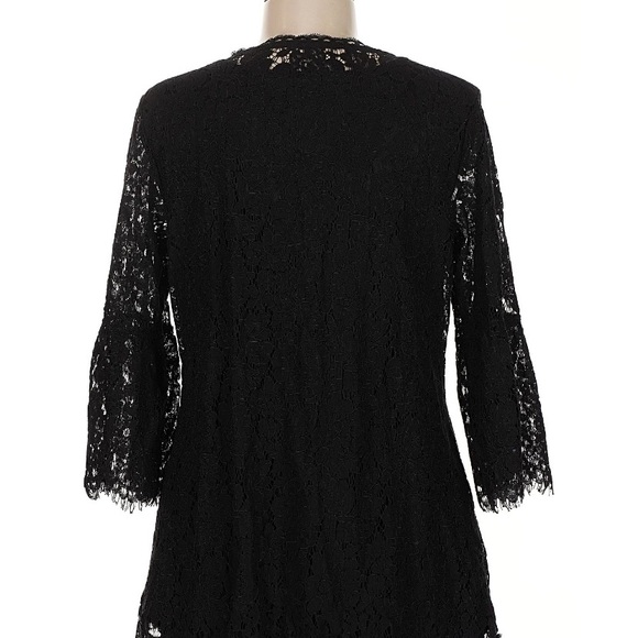 Isaac Mizrahi Black Lace Bell Sleeve Top -Perfect for Any Occasion - Picture 2 of 10